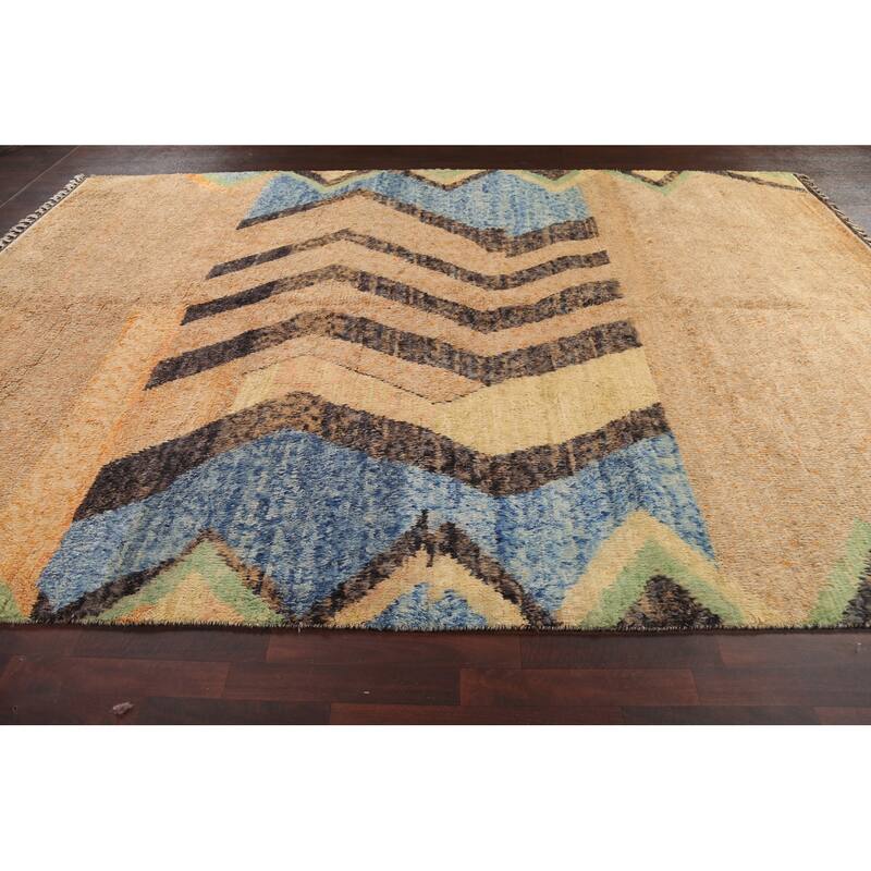 Geometric Tribal Moroccan Area Rug Wool Hand-knotted Oriental Carpet - 9'1" x 12'10"
