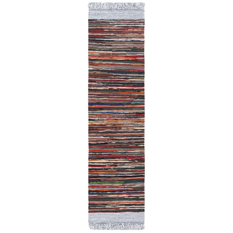 SAFAVIEH Handmade Vintage Boho Leather Catrina Modern Stripe Leather - 2' 3" x 9' - Red/Yellow - Runner