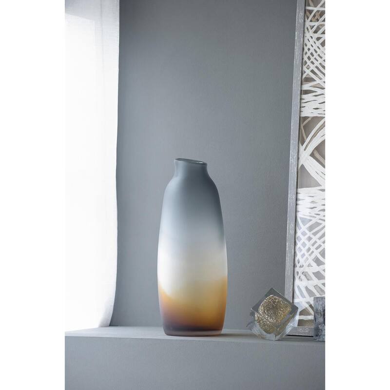 17" Charcoal And Orange Ombre Glass Table Vase - 6.70