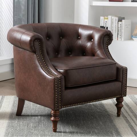 Cleveland Button Tufted Brown Faux Leather Accent Chair by Greyson Living