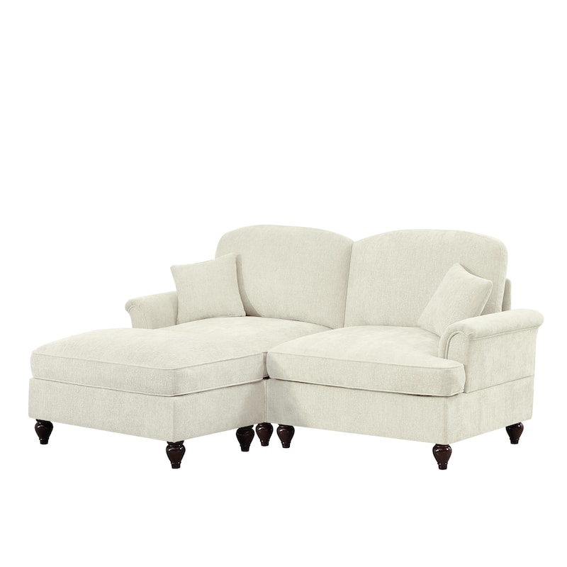 76.4" L Shaped 2-Seat Sectional Sofa, Chenille Couch with Ottoman, Flared Arms Loveseat with Removable Ruffles Pleats Skirts