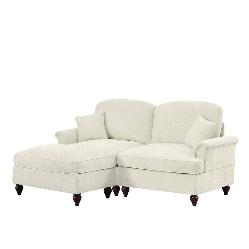 GDFStudio - Elegant Mid-Century Chenille 2-Seater 76.4" L-Shaped Modular Loveseat Sofa with Ottoman