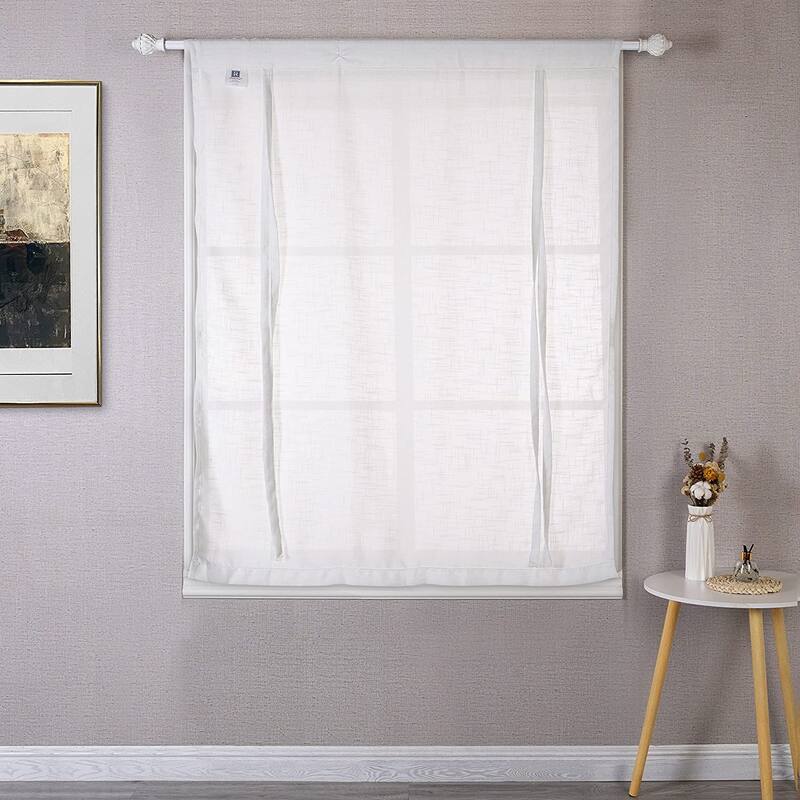 DriftAway Solid Color Faux Linen Slub Sheer Voile Tie Up