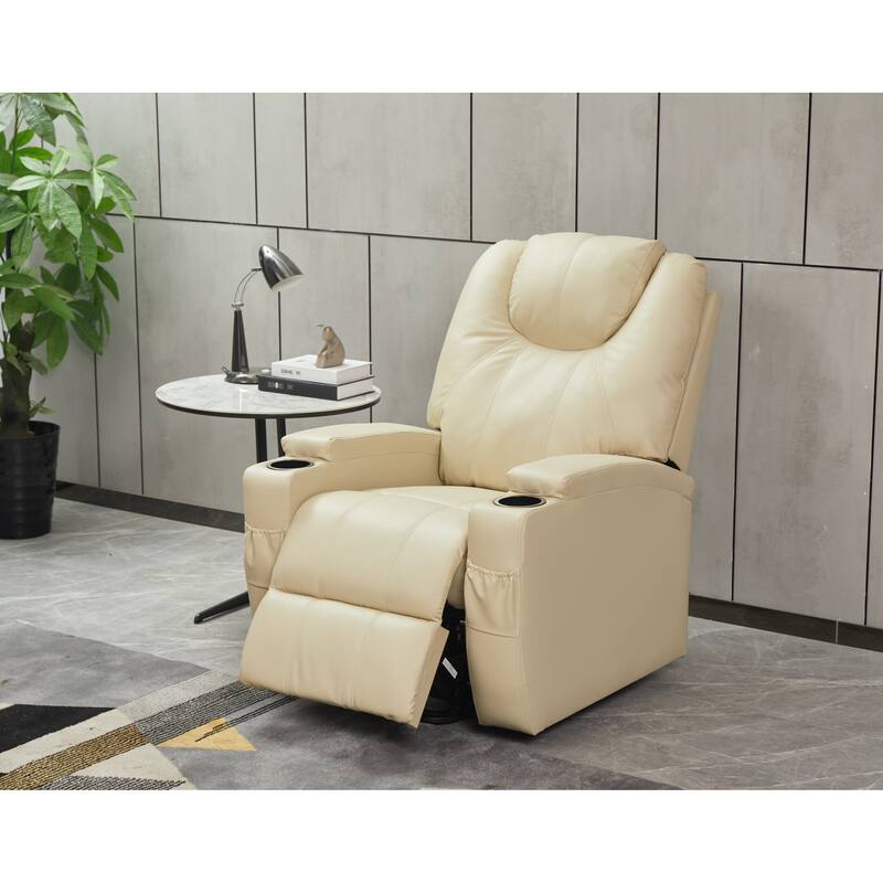 Recliner Chair Modern Recliner Sofa Faux Leather Recliners with Cup Holders, Remote Control - Beige