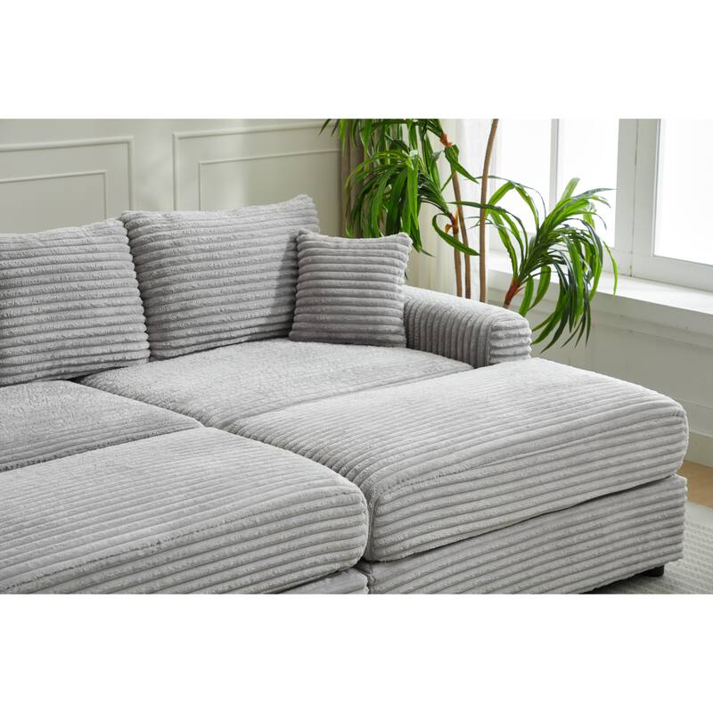 82" Corduroy 2-Piece Sectional Sofa with Slipcovers & 2 Pillows