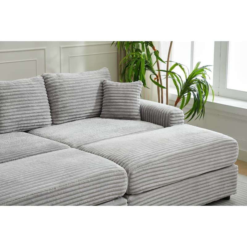 82" Corduroy 2-Piece Sectional Sofa with Stretch Slipcovers and 2 Pillows