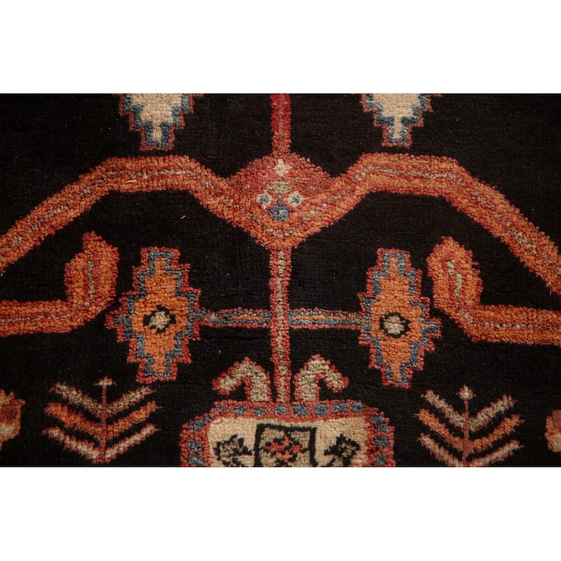 Black Tribal Meshkin Persian Vintage Runner Rug Handmade Wool Carpet - 3'2"x 9'3"
