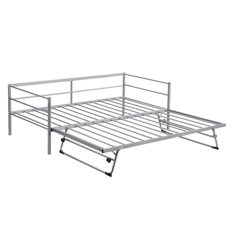 Twin Size Metal Daybed With Adjustable Trundle, Pop Up Trundle