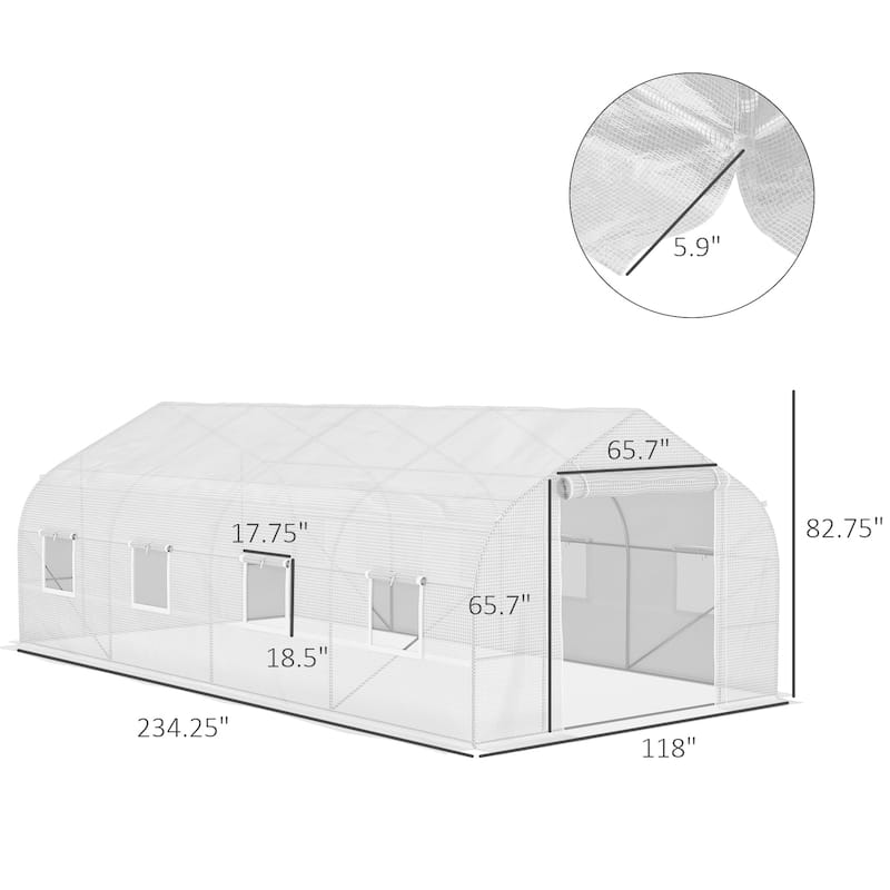Outsunny 20' x 10' x 7' Walk-In Greenhouse, Outdoor Gardening Canopy Hot House with 8 Roll-up Windows