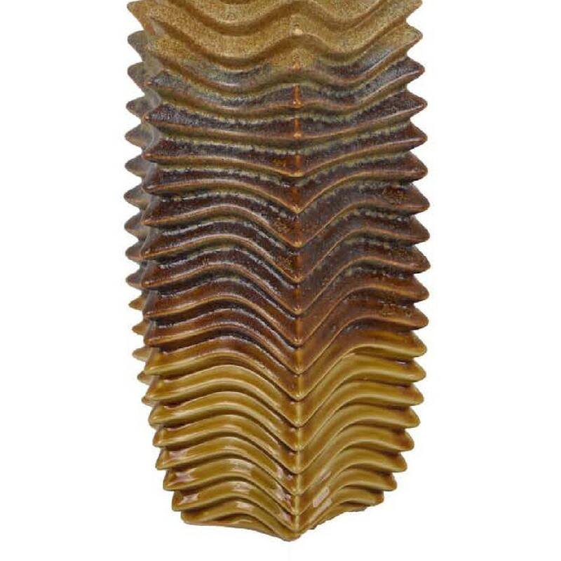 Decorative Vase, Brown, Gray Ceramic Undulating Pattern, 20 Inch