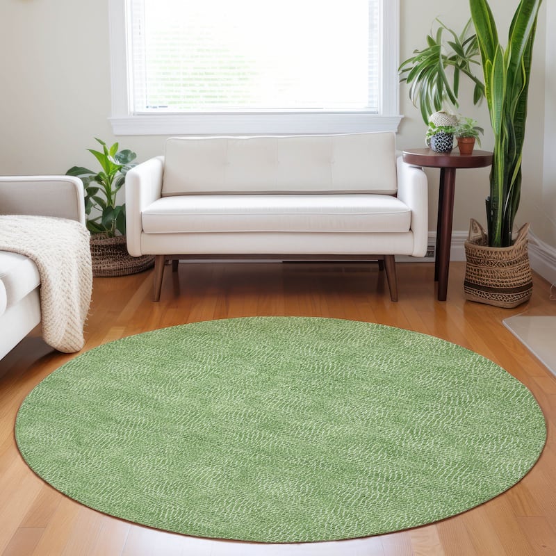 Machine Washable Indoor/ Outdoor Solid Modern Chantille Rug - Green - 8' x 8'