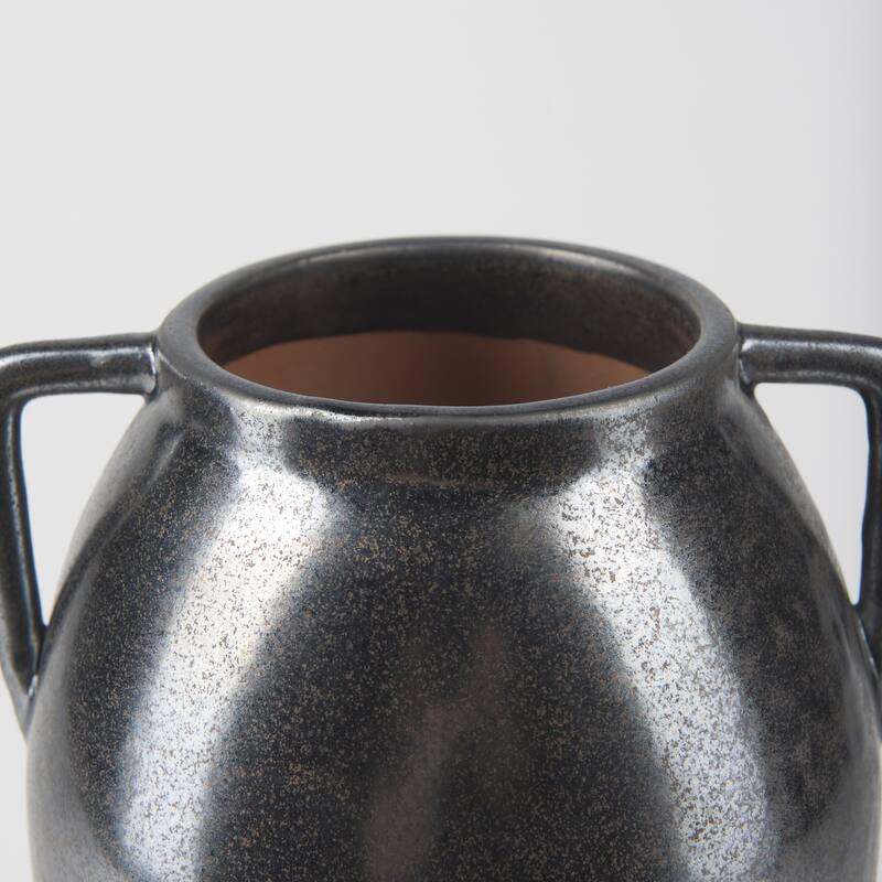 Kora Dark Gray And Brown Metallic Double Ear Vase (11") - 7.5L x 7.5W x 11.2H