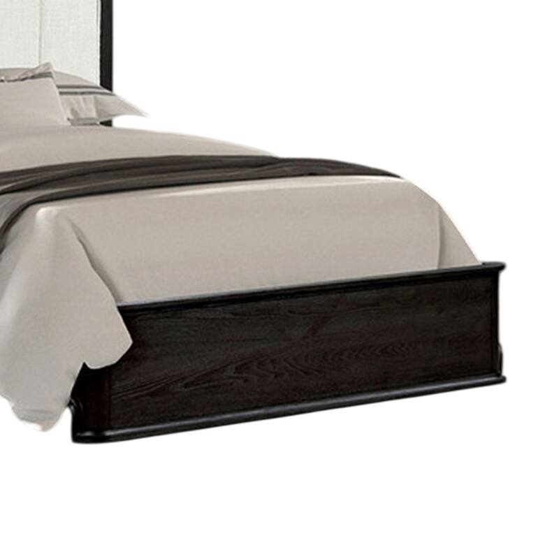 Osko Queen Bed, Vertical Channeled White Upholstered Headboard, Black