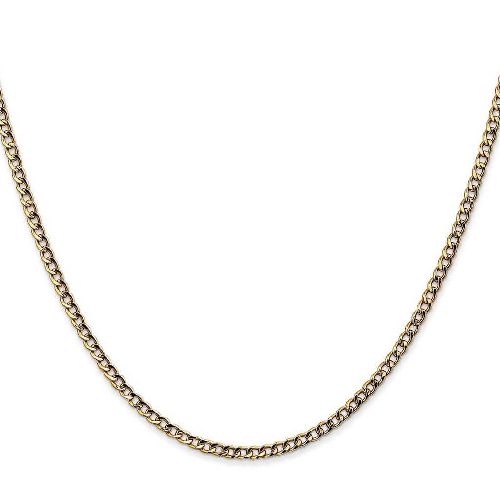 Curata 14k Yellow Gold Polished 2.5mm Semi-solid Curb Chain Necklace Options: 16 18 20 22 24 28