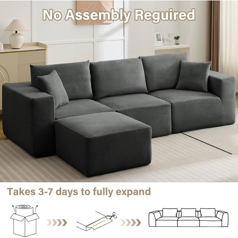 108'' Oversized Cloud Modular Sectional Sofa, Deep Seat Chenille Couch with Chaise - Dark Grey