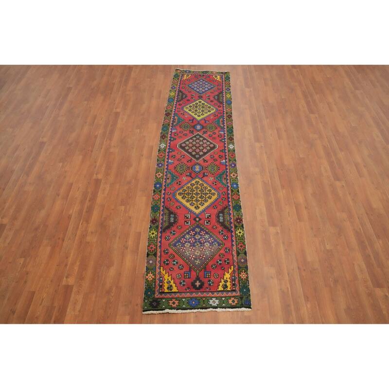 Hand Knotted Oriental 100% Wool Carpet Traditional Geometric Pink Tabriz Runner Rug - 10' 0'' X 2' 5''