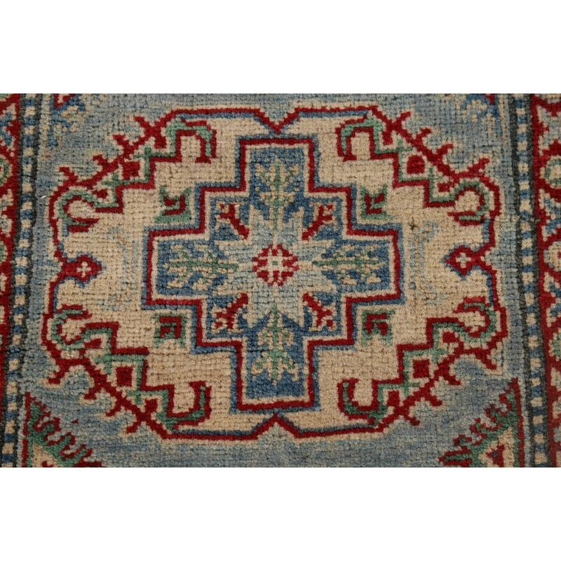 Light Blue Kazak Runner Rug Handmade Oriental Wool Carpet - 2'9" x 12'3"