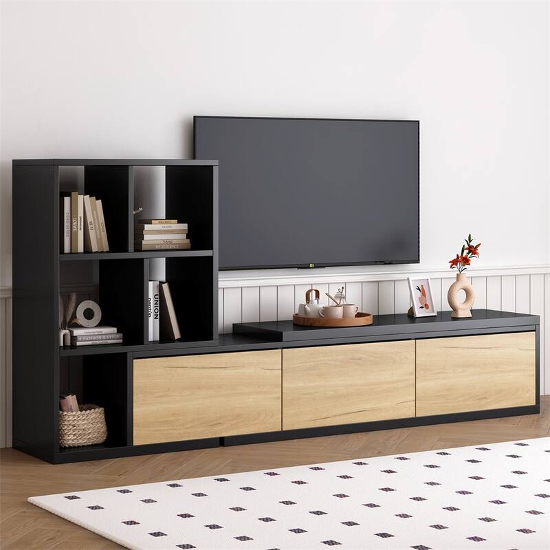 Extendable TV Stand with 3 Tier Bookshelves