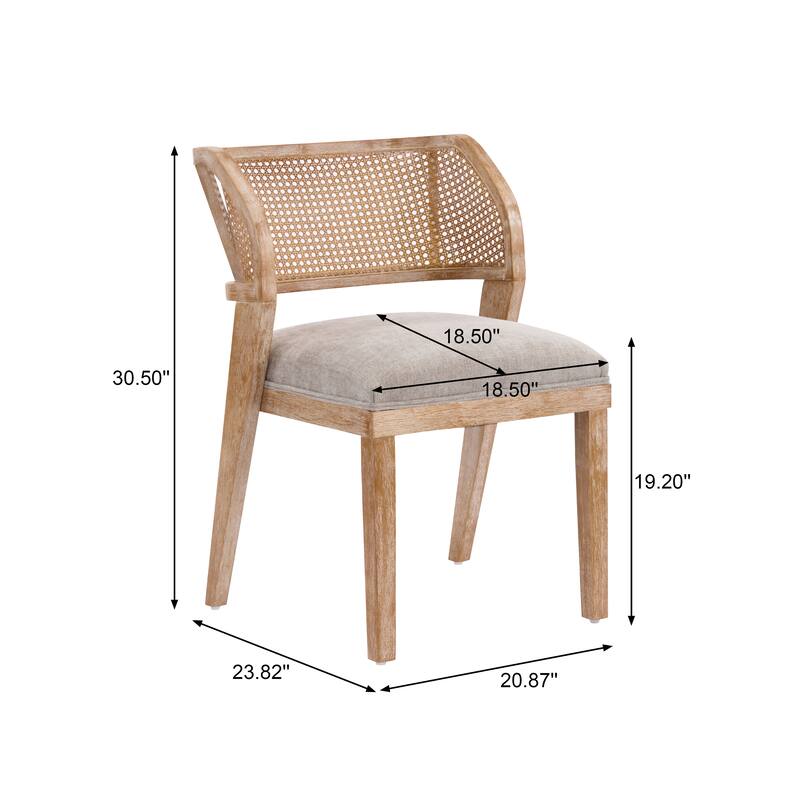 Christopher Knight Home - Upholstered Rattan Back Dining Chair with Curved Wood Frame & Cushioned Seat - 20.87"W