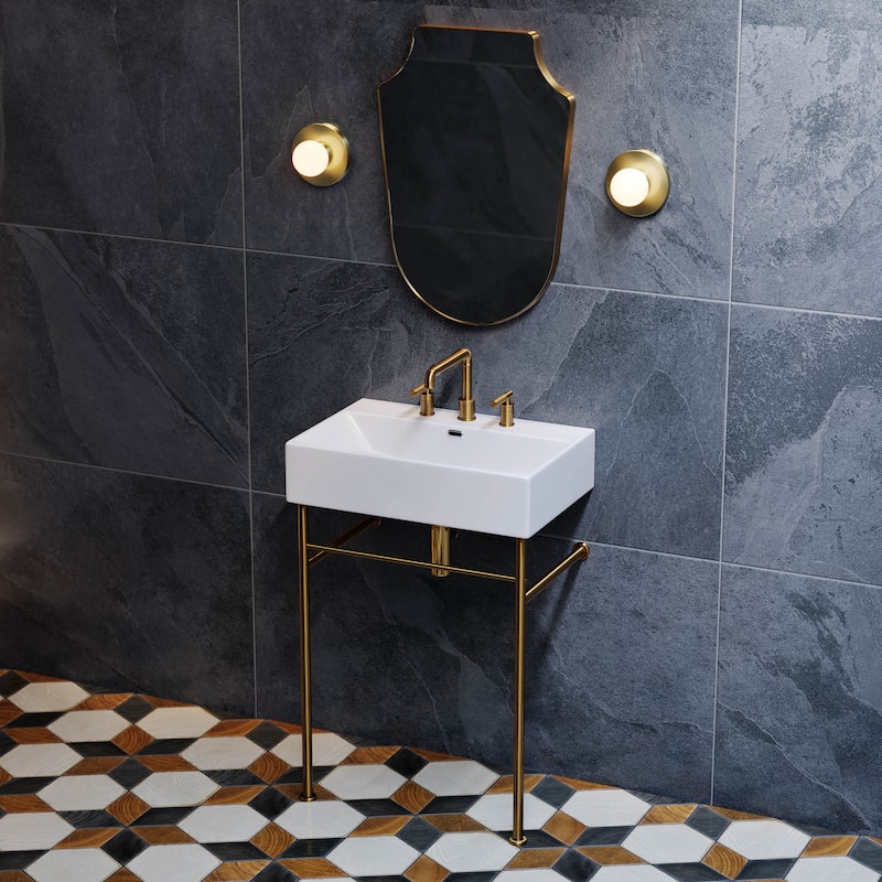 Claire 24" Console Sink White Basin Brushed Gold Legs With 8" Widespread Holes - 24" x 16" x 35"