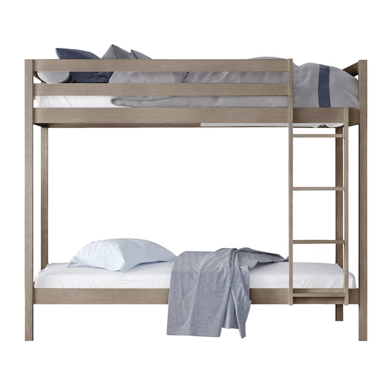 CraftPorch Modern Twin Over Twin Size Wooden Bunk Bed - Antique Grey