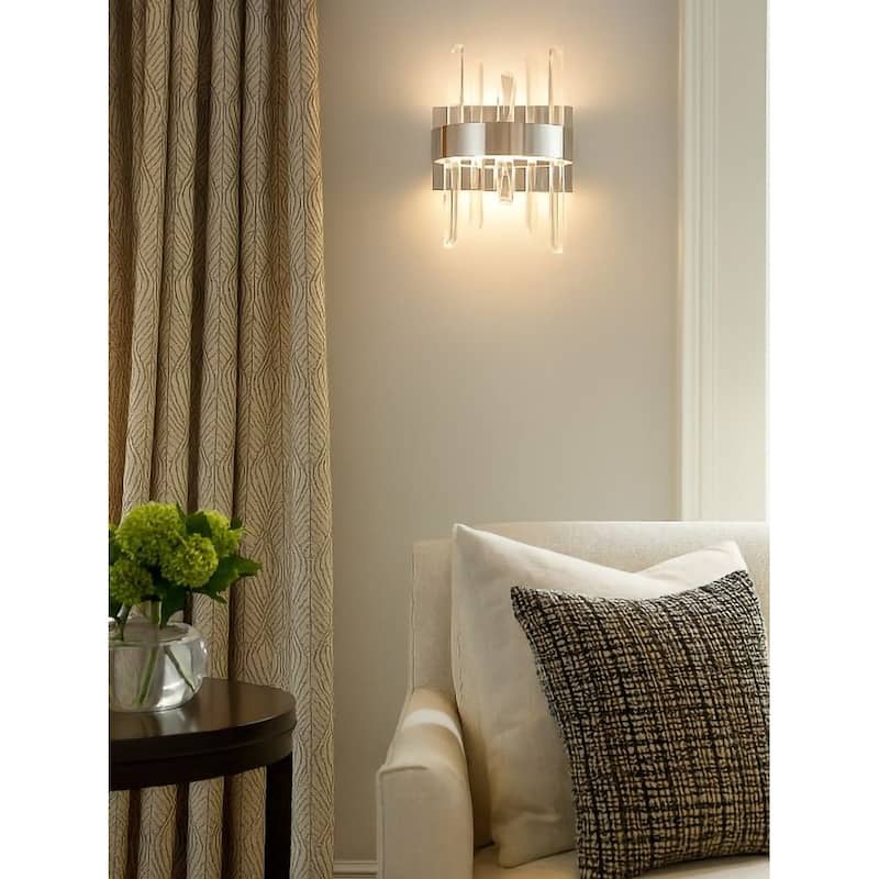1-Light Chrome Stainless Steel LED Wall Sconce With Clear Crystal Accents