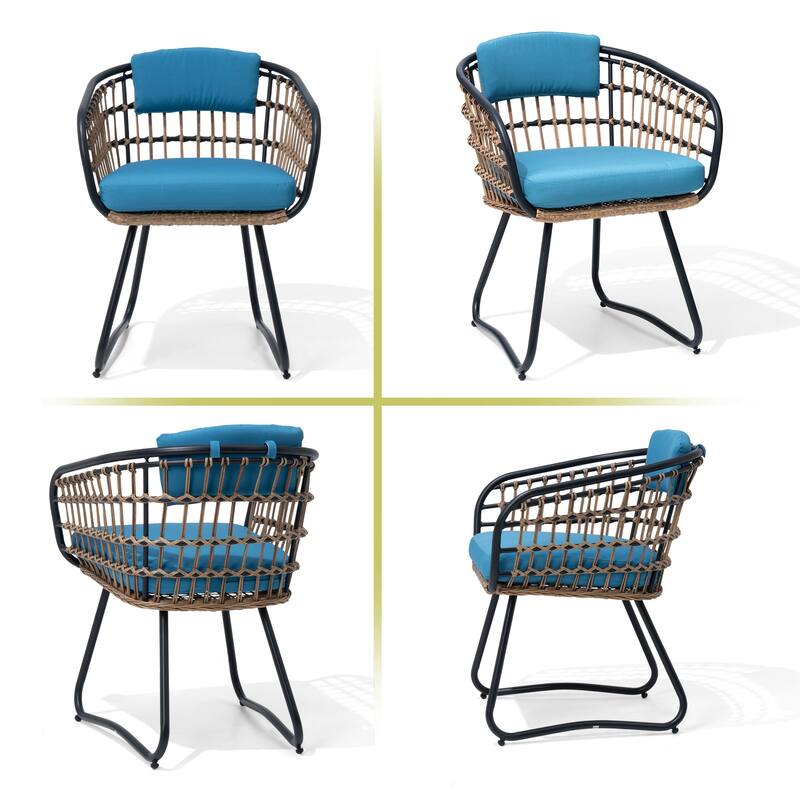 Outdoor Patio Dining Set Aluminum Table with Umbrella Hole with Rattan Chairs