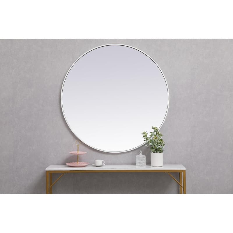 Carson Carrington Labbemala Metal Frame Round Mirror - 39" Diameter - White