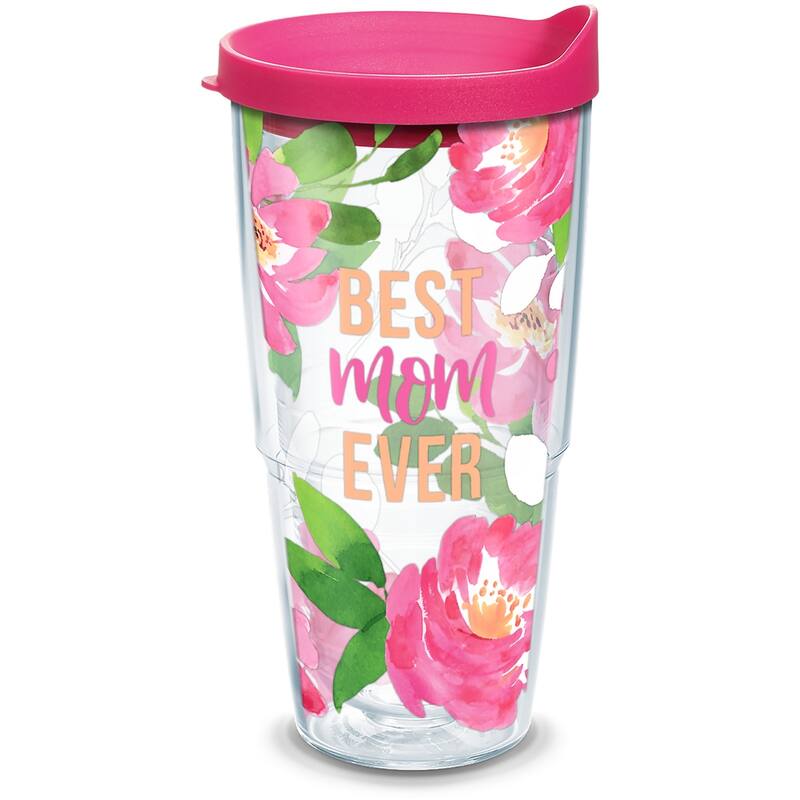 Tervis Best Mom Ever Floral Made in USA Double Walled Insulated Travel Tumbler, Classic - 24oz