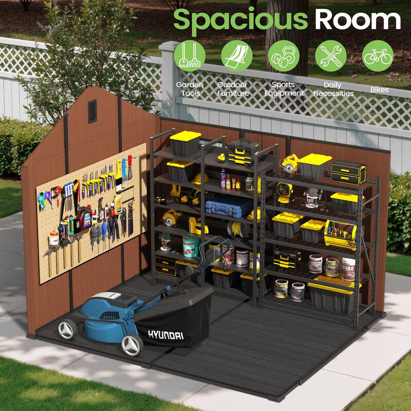 8X10 FT All-Weather Waterproof Plastc Outdoor Resin Storage Shed Windows Lockable Door with Floor for Patio Furniture and Tools