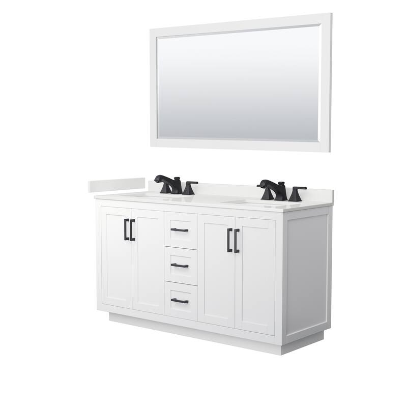Miranda 60-inch Double Vanity, Quartz Top, 58-inch Mirror - White, Black Trim, White Quartz Top