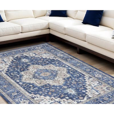 Distressed Non Skid Stain Resistant Low Pile Area Rug - 118' X '94' X '0.25
