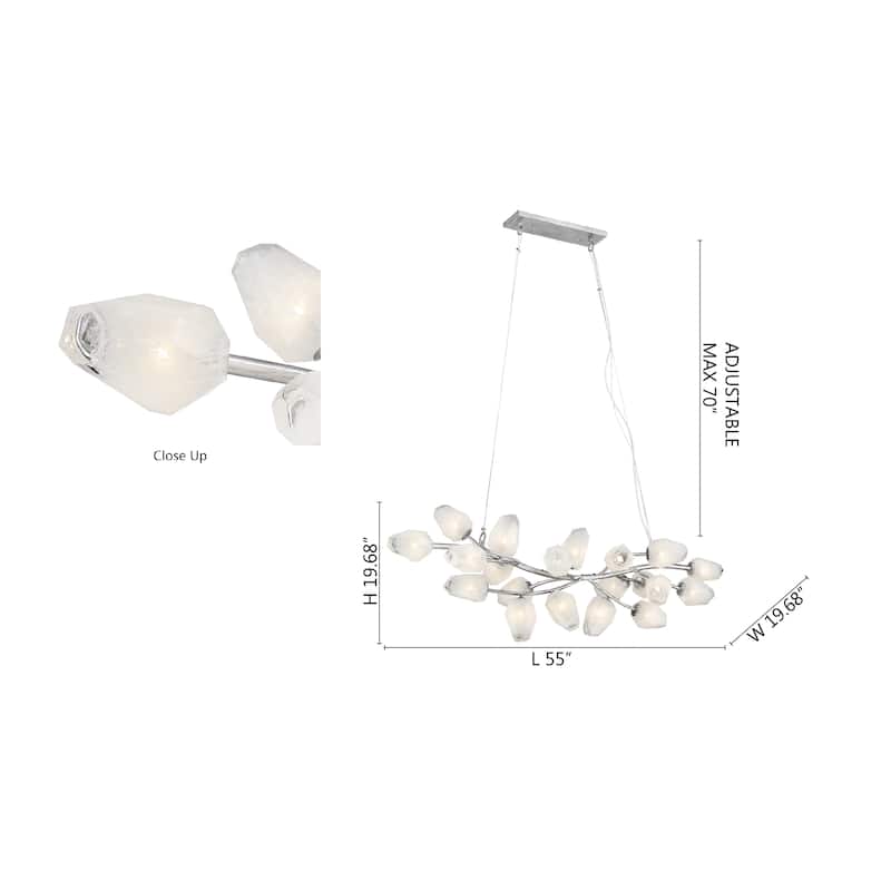 20-Light silver iron frame chandelier with white glass shades