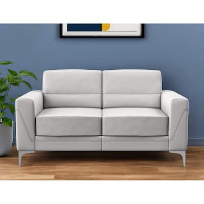 HomeRoots 63" Light Gray And Silver Faux Leather Loveseat - 63.38' X '35.04' X '35.04
