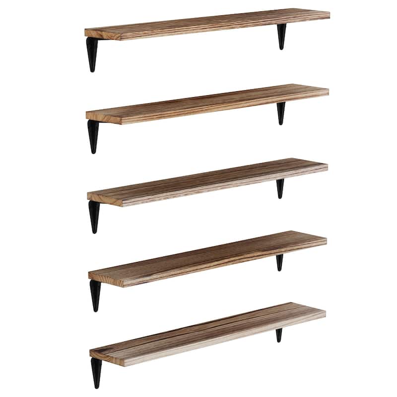 Wallniture Arras 24x4.5" Floating Shelves, Living Room Wall Decor, Burnt, Set of 5
