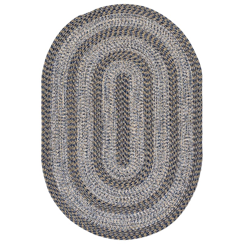 SAFAVIEH Handmade Braided Fatimah Washable Indoor/Outdoor Rug - Weather Resistant & Easy Cleaning - Navy/Gold - 4' x 6' Oval