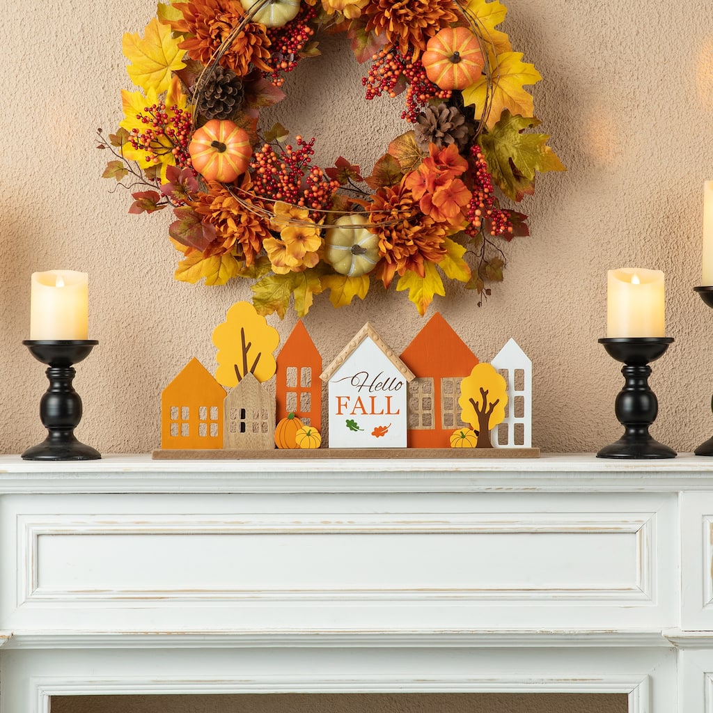 Glitzhome 20"L Fall Thanksgiving Wooden House Table Decor Centerpieces Ornaments