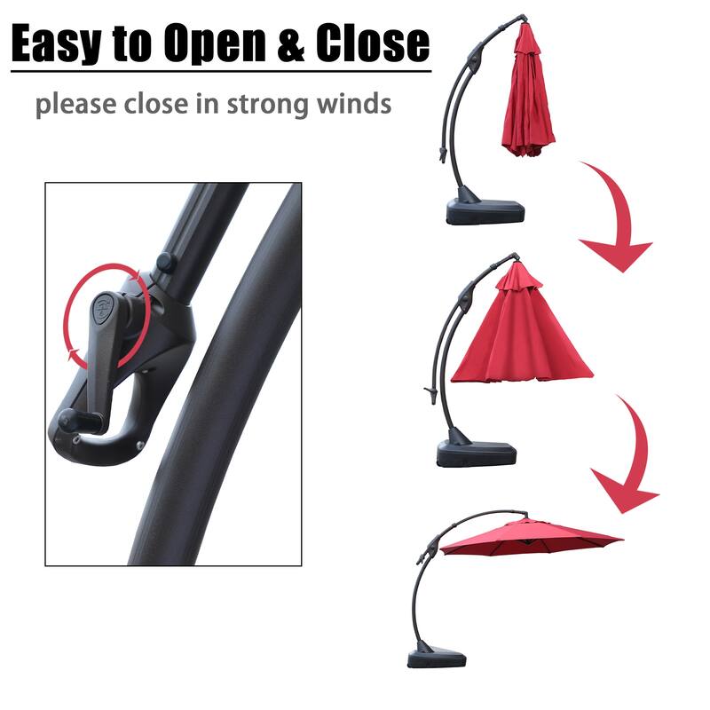 Clihome Aluminum Curved Cantilever Patio Umbrella with Base