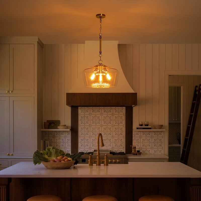 Modern 3-Light Clear Glass Pendant Chandelier for Kitchen Dining Room - Dia.18-in