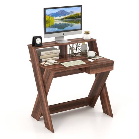 Gymax Computer Desk Study Writing Table Small Space w/ Drawer &