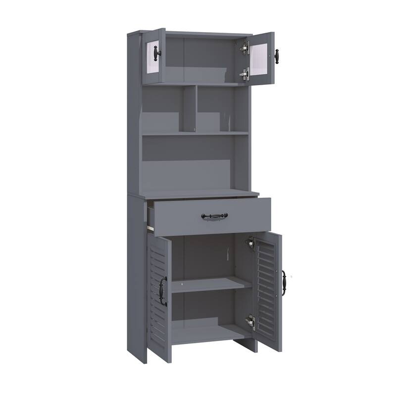 Water-Resistant MDF Bathroom Vanity with Louvered Doors, Tempered Glass Top Cabinet, and Decorative Hardware