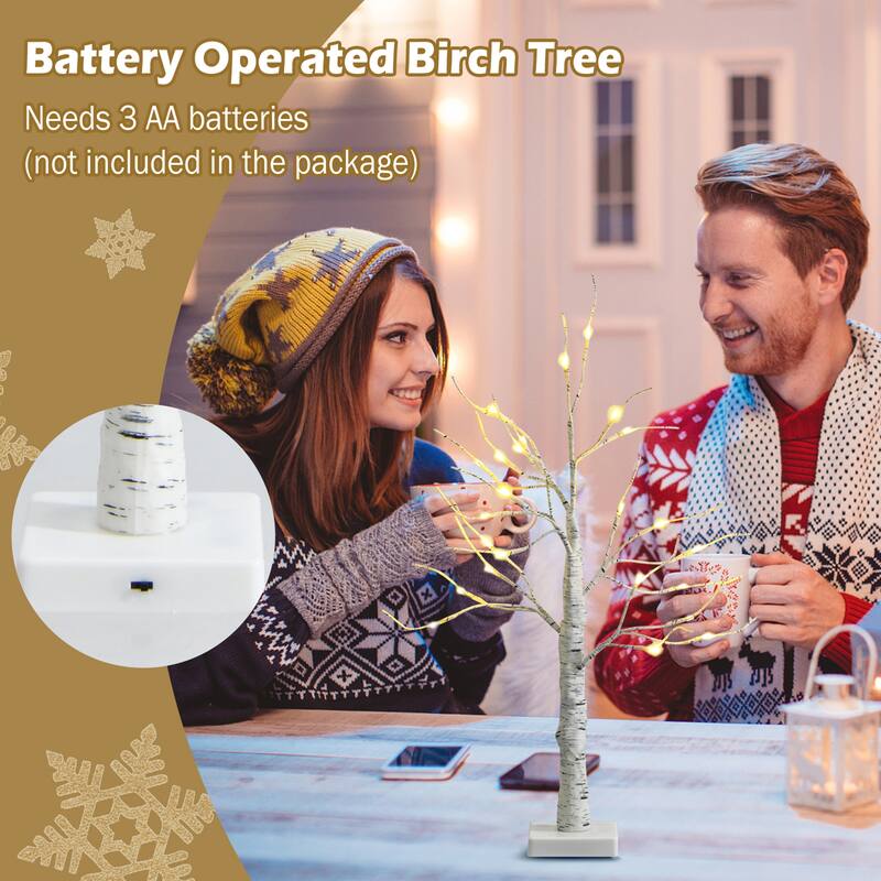 Gymax 2PCS 2 FT Pre-lit White Birch Tree Artificial Twig Birch Tree - See Details