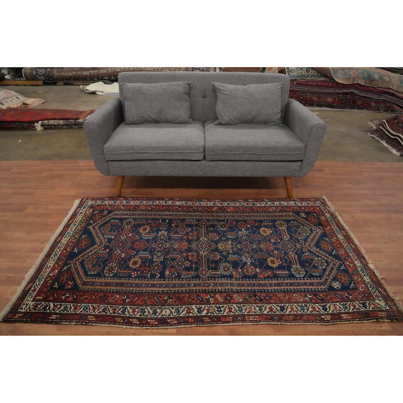 Hand Knotted Oriental 100% Wool Carpet Traditional Geometric Navy Blue & Blues Mahal Area Rug - 6' 5'' X 3' 6''