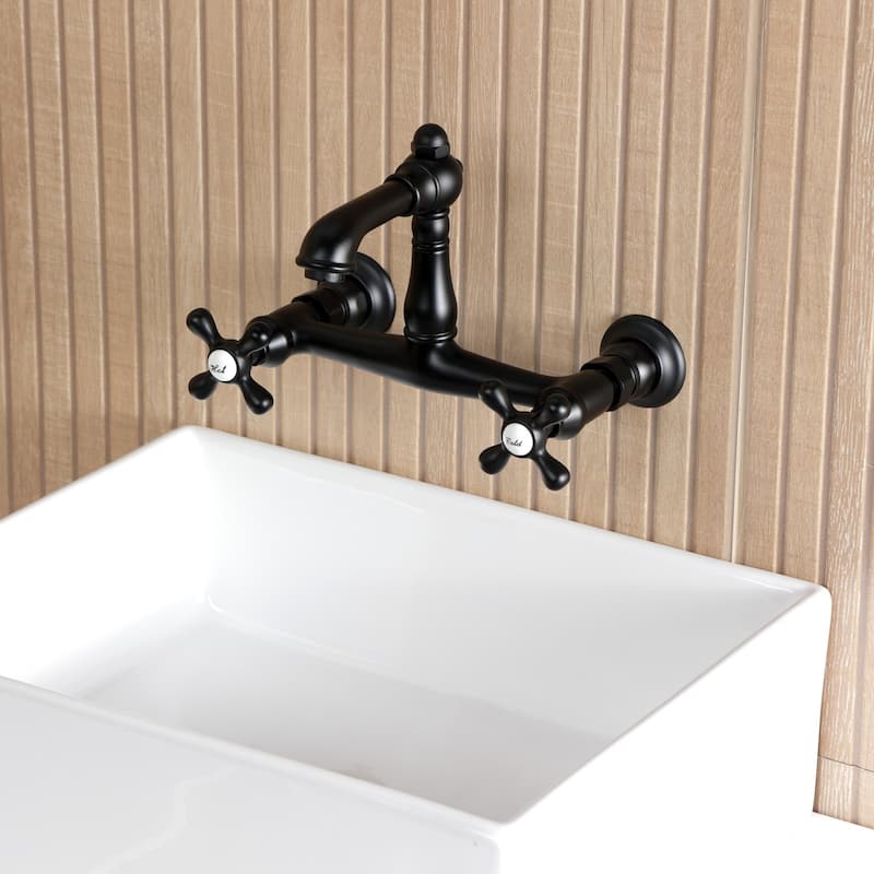 Kingston Brass English Country Two-Handle 2-Hole Wall Mount Bathroom Faucet