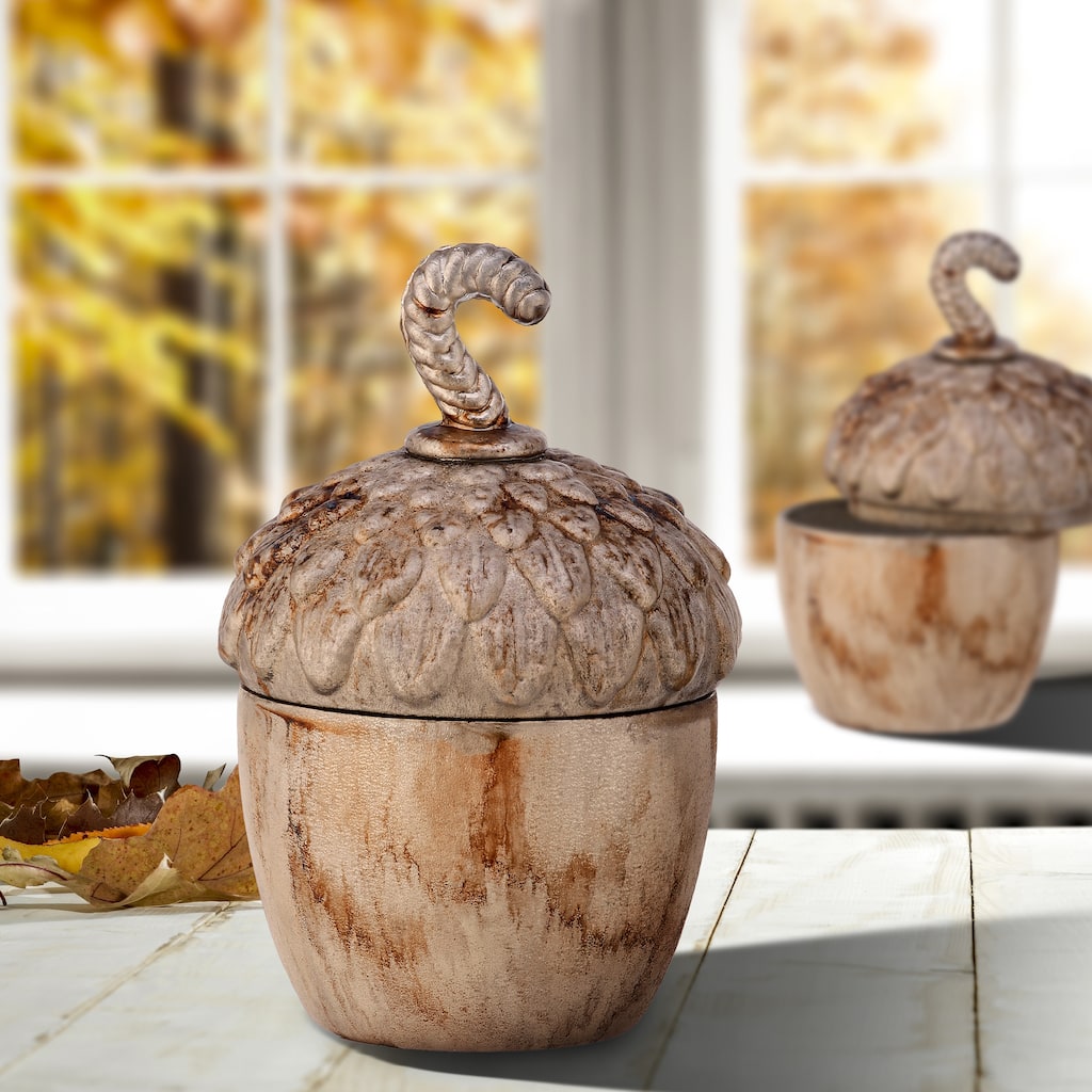 6" Burnt Champagne Acorn Pot with Lid
