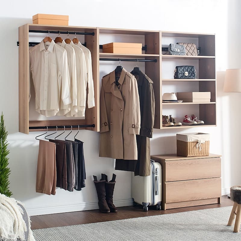 Devi Wall Mounted Wood Closet System - 13.78"D x 125.98"W x 45.28"H - Oak
