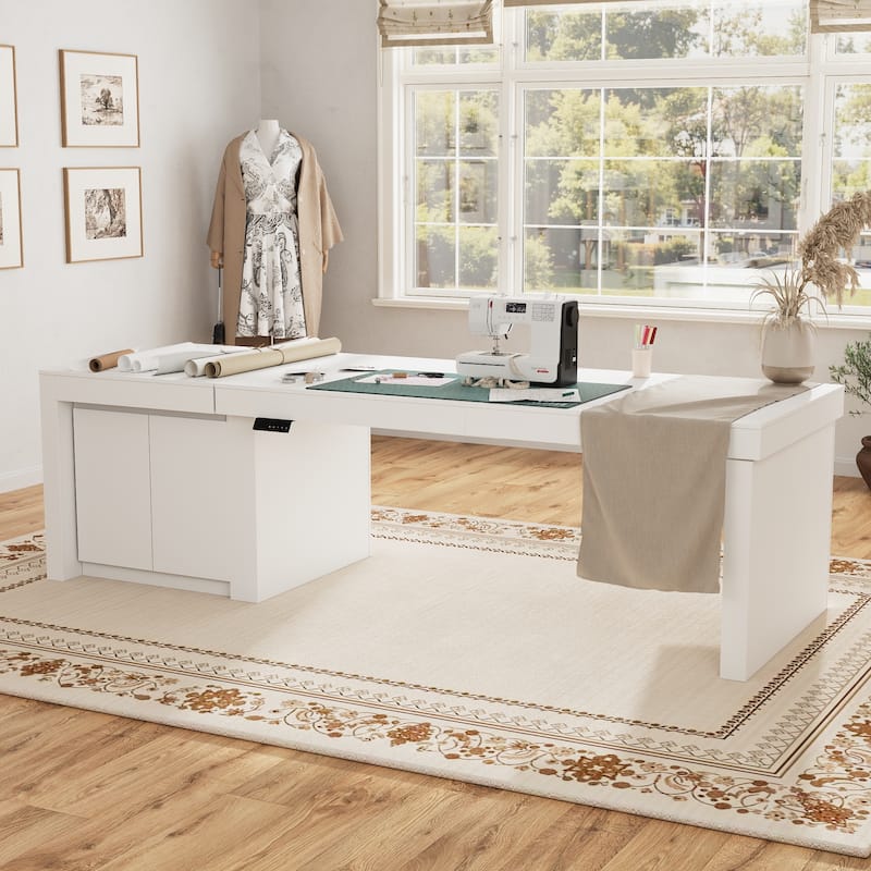 Electric Adjustable Standing Desk Table, 110" Large Height Adjustable Work Table with Storage