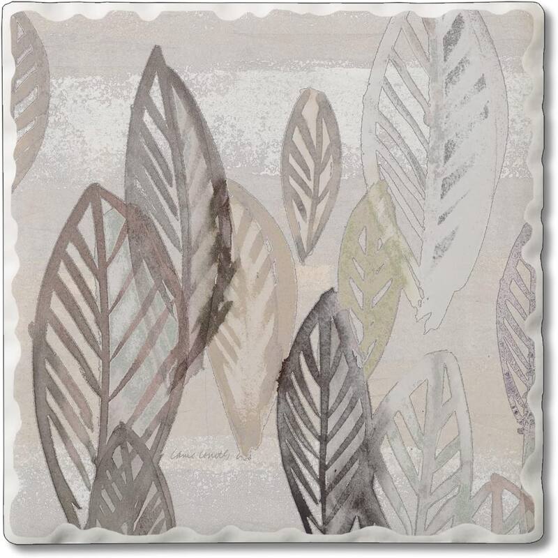 Absorbent Stone Tumbled Tile Coasters, Modern Leaves, Set of 4 - Multi