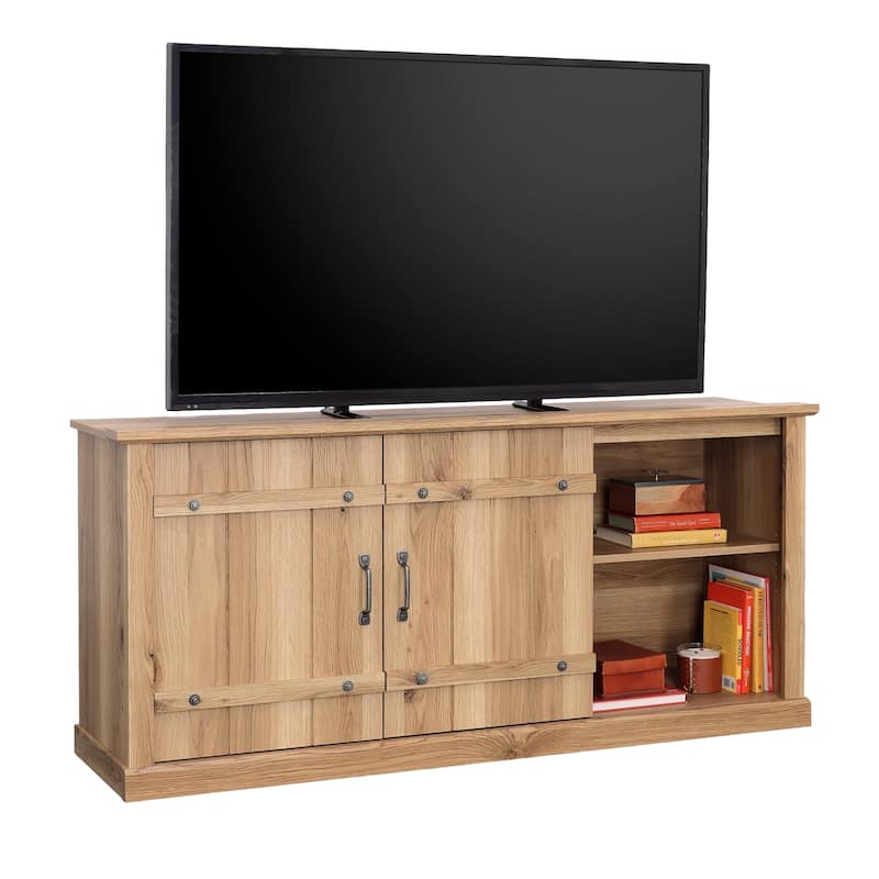 Wood Credenza for TVs up to 70" with Hidden Storage - 62.44" W x 16.77" D x 28.54" H - White Oak