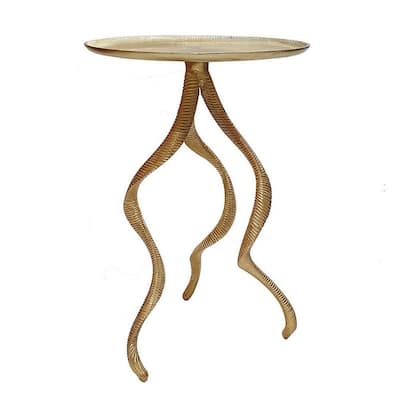 24" Gold Accent Side Table with Antler-Inspired Design and Aluminum Build Ribbed Metal Texture - 16.1 L x 16.1 W x 24.5 H Inches